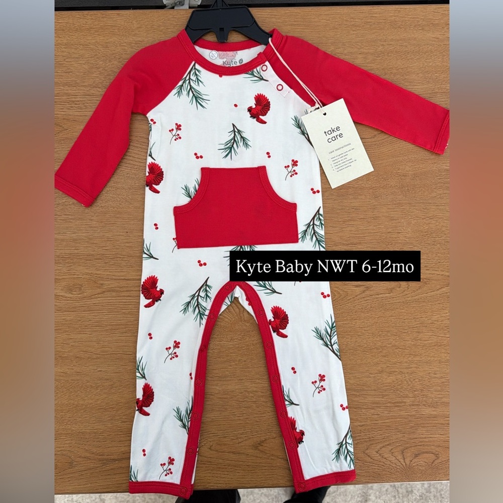 Kyte BABY Red Raglan Cardinal Print Romper